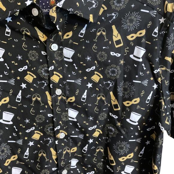 Simon Banks New Year Dress Shirt Men's Size S/15 Black Gold Champaign Party - Picture 3 of 5